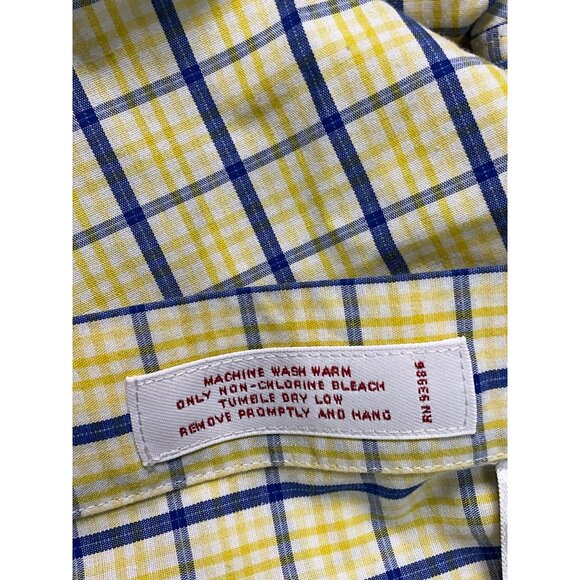 Brooks Brothers Men's Yellow & Blue Checkered Button-Down Shirt Large All Cotton - Picture 7 of 8